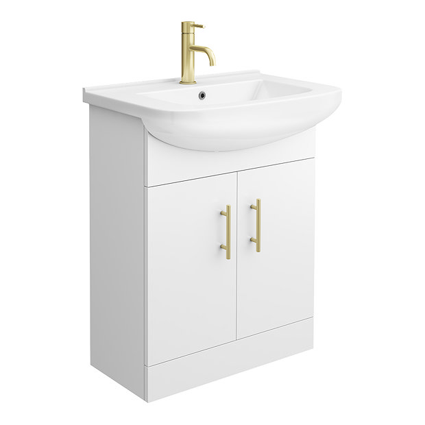 Venice 665 Gloss White Vanity with Brushed Brass Handles (Unit Depth