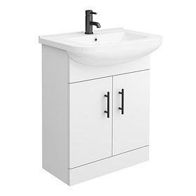 Venice 665 Gloss White Vanity with Matt Black Handles (Unit Depth 300mm) Large Image