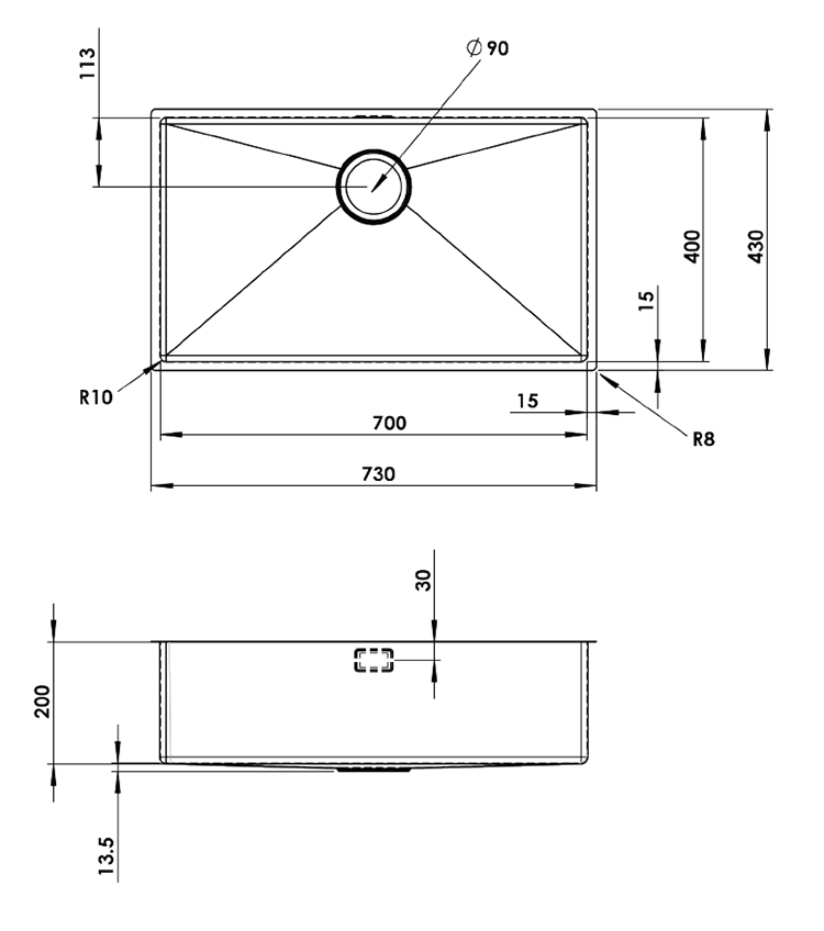 Venice 730 x 430mm Copper 1.0 Undermount Kitchen Sink + Waste