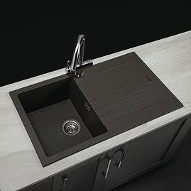 Venice 860 x 500mm Granite Gunmetal 1.0 Bowl Kitchen Sink with Drainer + Waste