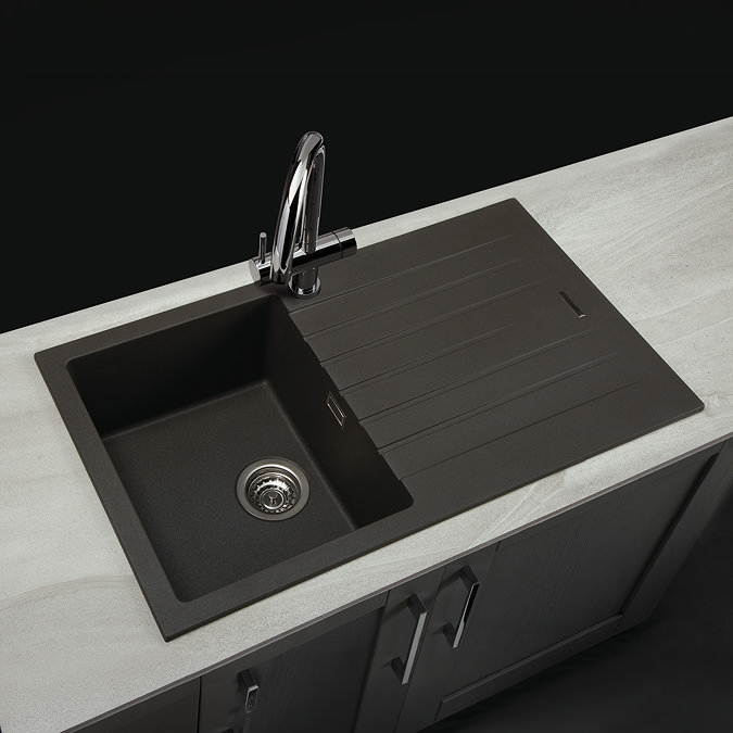 Venice 860 x 500mm Granite Gunmetal 1.0 Bowl Kitchen Sink with Drainer + Waste