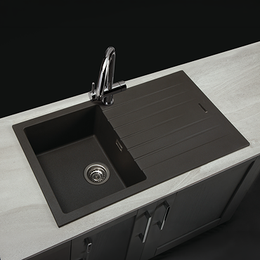 Venice 860 x 500mm Granite Gunmetal 1.0 Bowl Kitchen Sink with Drainer + Waste