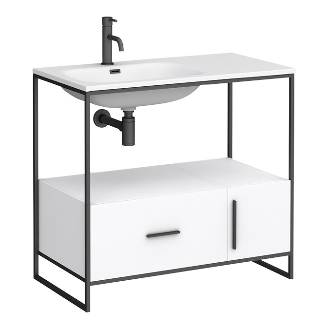 Venice 900 Black Frame Basin Washstand with Toilet  Profile Large Image