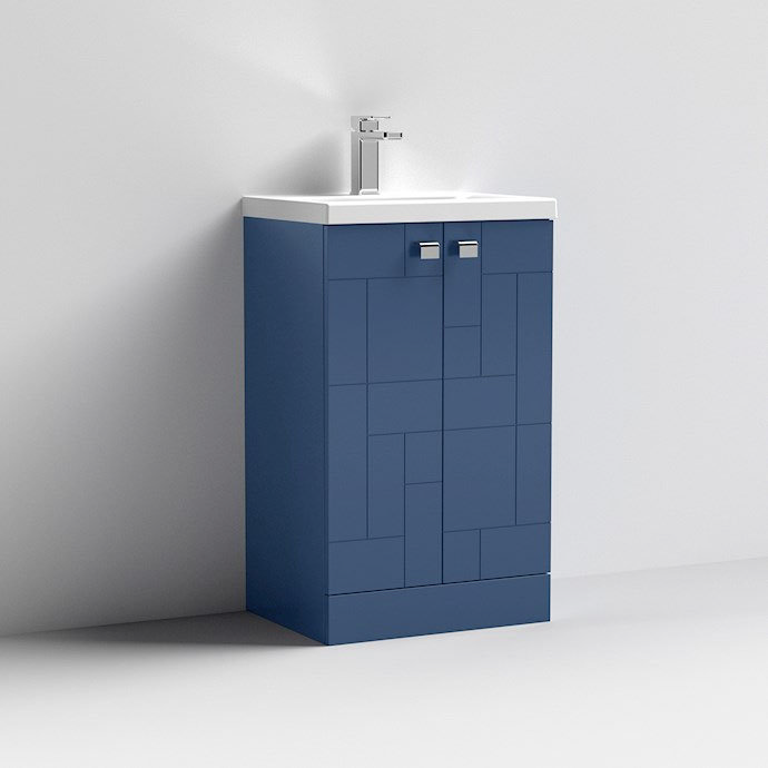 Venice Abstract 500mm Blue Vanity Unit - Floor Standing 2 Door Unit with Chrome Square Drop Handles