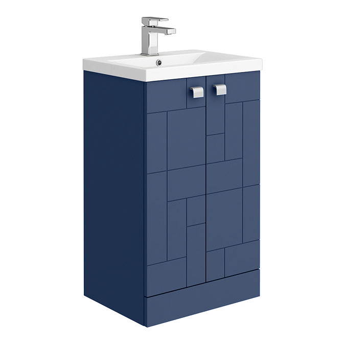 Venice Abstract 500mm Blue Vanity Unit - Floor Standing 2 Door Unit with Chrome Square Drop Handles 