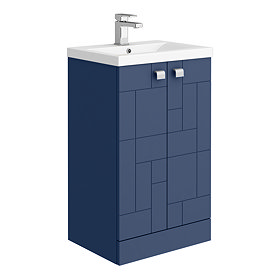 Venice Abstract 500mm Blue Vanity Unit - Floor Standing 2 Door Unit with Chrome Square Drop Handles 