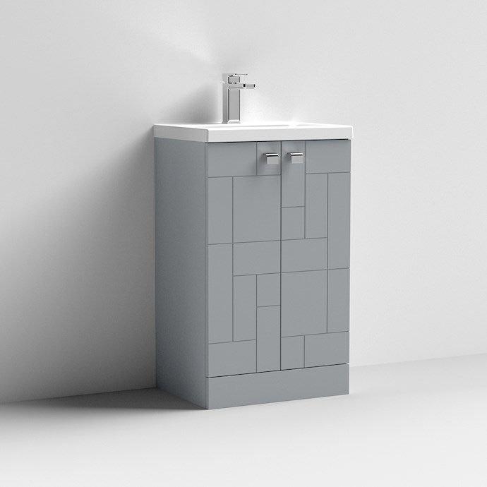 Venice Abstract 500mm Grey Vanity Unit - Floor Standing 2 Door Unit with Chrome Square Drop Handles