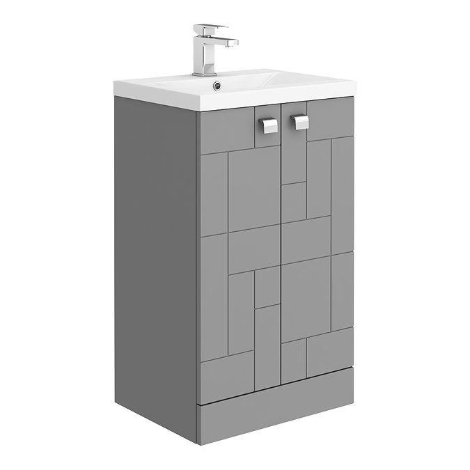 Venice Abstract 500mm Grey Vanity Unit - Floor Standing 2 Door Unit with Chrome Square Drop Handles 