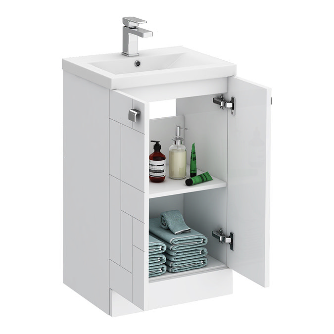 Venice Abstract 500mm White Vanity Unit - Floor Standing 2 Door Unit with Chrome Square Drop Handles  additional Large Image