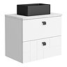 Venice Abstract 600 White Vanity - Wall Hung 2-Drawer Unit w. White Worktop, Rectangular Matt Black