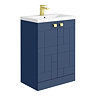 Venice Abstract 600mm Blue Vanity Unit - Floor Standing 2 Door Unit with Brushed Brass Square Drop H