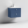 Venice Abstract 600mm Blue Vanity Unit - Wall Hung 2 Drawer Unit with Chrome Square Drop Handles  St