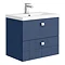 Venice Abstract 600mm Blue Vanity Unit - Wall Hung 2 Drawer Unit with Chrome Square Drop Handles Lar