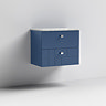 Venice Abstract 600mm Blue Vanity Unit - Wall Hung 2 Drawer Unit with Grey Worktop & Chrome Handles 