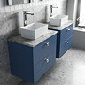 Venice Abstract 600mm Blue Vanity Unit - Wall Hung 2 Drawer Unit with Grey Worktop & Chrome Handles 