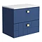 Venice Abstract 600mm Blue Vanity Unit - Wall Hung 2 Drawer Unit with White Worktop & Brushed Brass 