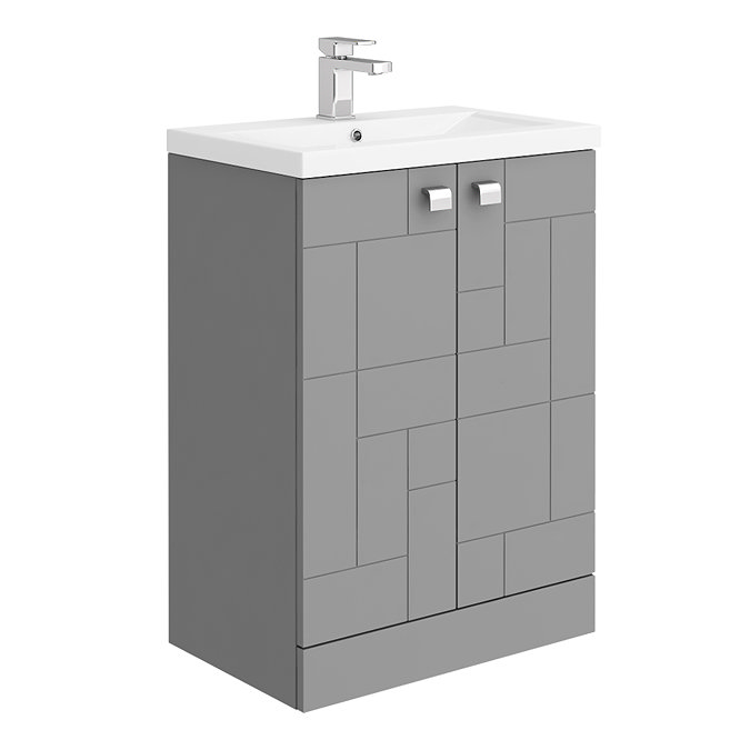 Venice Abstract 600mm Grey Vanity Unit - Floor Standing 2 Door Unit with Chrome Square Drop Handles 