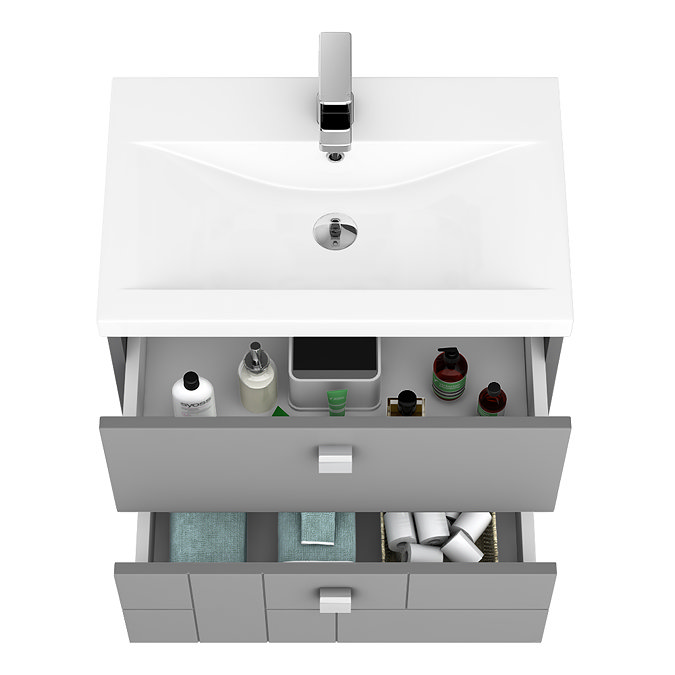 Venice Abstract 600mm Grey Vanity Unit - Wall Hung 2 Drawer Unit with Chrome Square Drop Handles additional Large Image