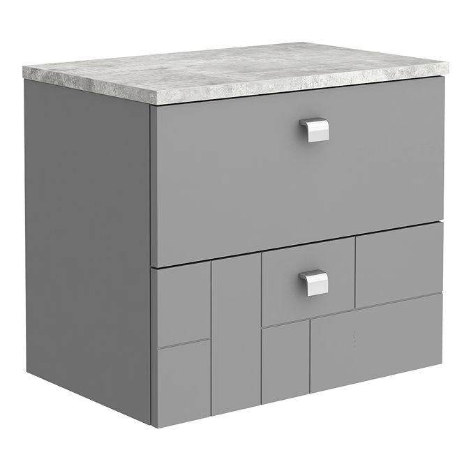 Venice Abstract 600mm Grey Vanity Unit - Wall Hung 2 Drawer Unit with Grey Worktop & Chrome Handles