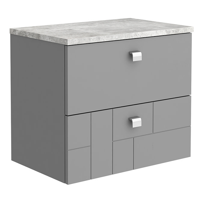 Venice Abstract 600mm Grey Vanity Unit - Wall Hung 2 Drawer Unit with Grey Worktop & Chrome Handles 