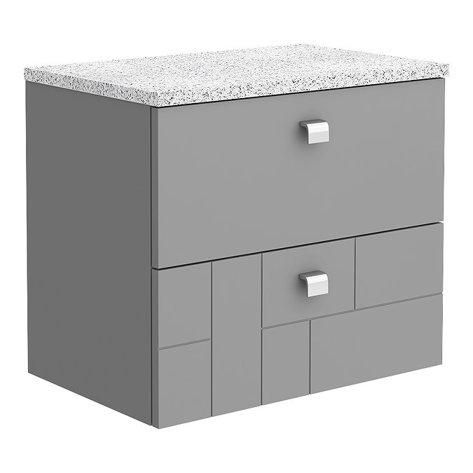 Venice Abstract 600mm Grey Vanity Unit - Wall Hung 2 Drawer Unit with White Worktop & Chrome Handles