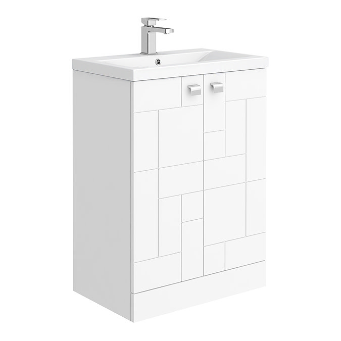 Venice Abstract 600mm White Vanity Unit - Floor Standing 2 Door Unit with Chrome Square Drop Handles