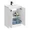 Venice Abstract 600mm White Vanity Unit - Floor Standing 2 Door Unit with Matt Black Square Drop Handles In Bathroom Large Image