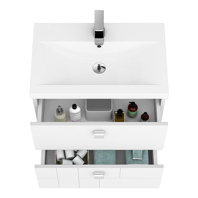 Venice Abstract 600mm White Vanity Unit - Wall Hung 2 Drawer Unit with Chrome Square Drop Handles  additional Large Image