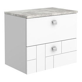 Venice Abstract 600mm White Vanity Unit - Wall Hung 2 Drawer Unit with Grey Worktop & Chrome Handles