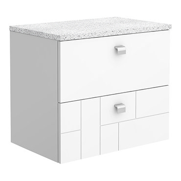 Venice Abstract 600mm White Vanity Unit - Wall Hung 2 Drawer Unit with White Worktop & Chrome Handle