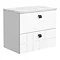 Venice Abstract 600mm White Vanity Unit - Wall Hung 2 Drawer Unit with White Worktop & Matt Black Ha