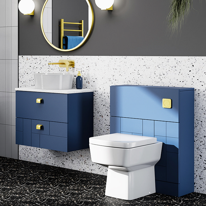 Venice Abstract Blue Complete Toilet Unit w. Pan, Cistern + Brushed Brass Flush  Newest Large Image