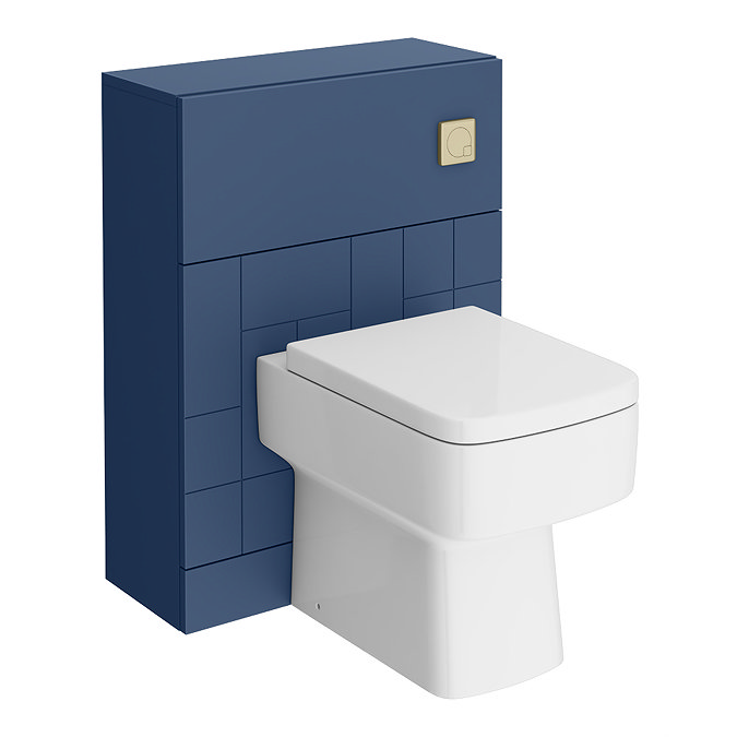 Venice Abstract Blue Complete Toilet Unit w. Pan, Cistern + Brushed Brass Flush Large Image