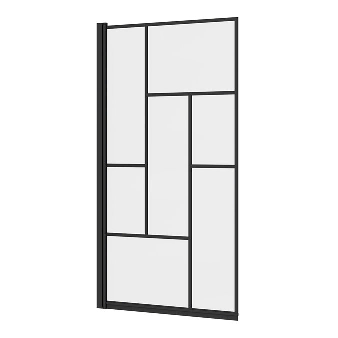 Venice Abstract Matt Black Grid Screen w. Single Ended Bath + Satin Grey Panel  Feature Large Image