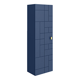 Venice Abstract Wall Hung Tall Storage Cabinet - Blue - with Brushed Brass Square Drop Handle Medium