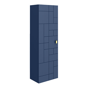 Venice Abstract Wall Hung Tall Storage Cabinet - Blue - with Brushed Brass Square Drop Handle  Stand