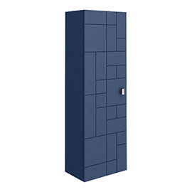 Venice Abstract Wall Hung Tall Storage Cabinet - Blue - with Chrome Square Drop Handle Medium Image