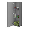 Venice Abstract Wall Hung Tall Storage Cabinet - Grey - with Chrome Square Drop Handle  In Bathroom Large Image