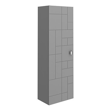 Venice Abstract Wall Hung Tall Storage Cabinet - Grey - with Chrome Square Drop Handle  Profile Larg