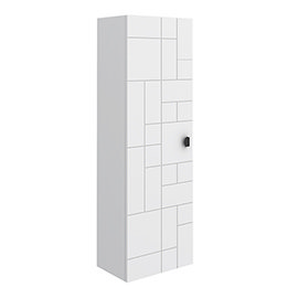 Venice Abstract Wall Hung Tall Storage Cabinet - White - with Matt Black Square Drop Handle Medium I