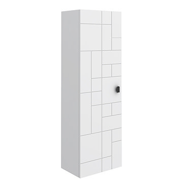 Venice Abstract Wall Hung Tall Storage Cabinet - White - with Matt Black Square Drop Handle  Profile
