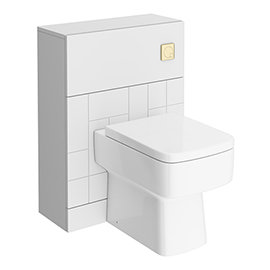 Venice Abstract White Complete Toilet Unit w. Pan, Cistern + Brushed Brass Flush Medium Image