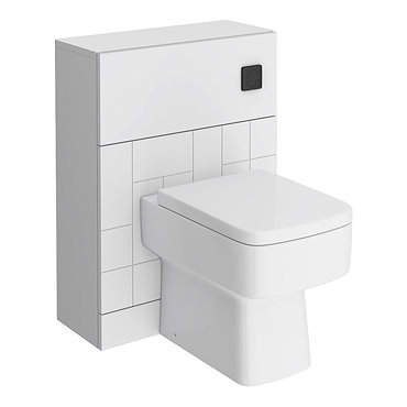 Venice Abstract White Complete Toilet Unit w. Pan, Cistern + Matt Black Flush