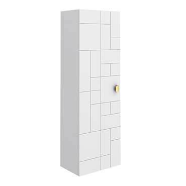 Venice Abstract White Wall Hung Tall Storage Cabinet with Brushed Brass Square Drop Handle  Profile 