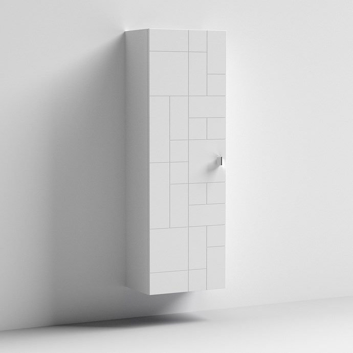 Venice Abstract White Wall Hung Tall Storage Cabinet with Chrome Square Drop Handle Profile Large I