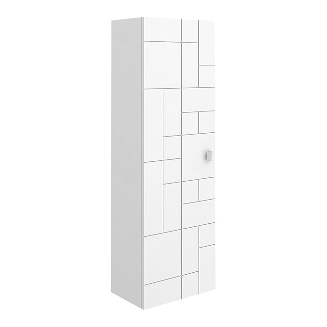 Venice Abstract Wall Hung Tall Storage Cabinet - White - with Chrome Square Drop Handle Large Image
