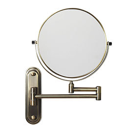 Venice Antique Brass 5x Magnifying Cosmetic Mirror with Curved Wall Plate Medium Image