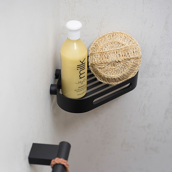 Venice Black Corner Shower Basket Standard Large Image