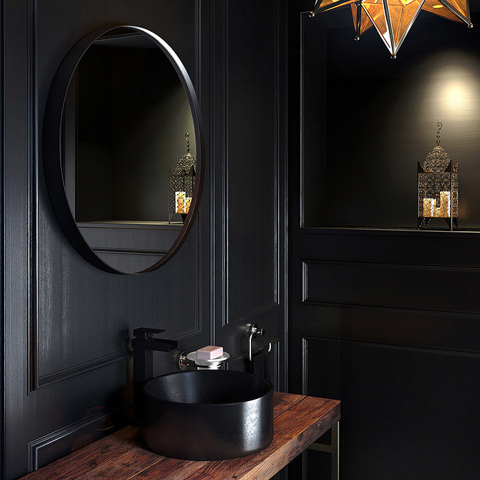 Venice Black Frame 750mm Round Mirror  Feature Large Image