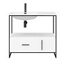 Venice Black Frame Basin Washstand - 1 Drawer, 1 Cupboard inc. 900mm Solid Stone Basin  Standard Lar